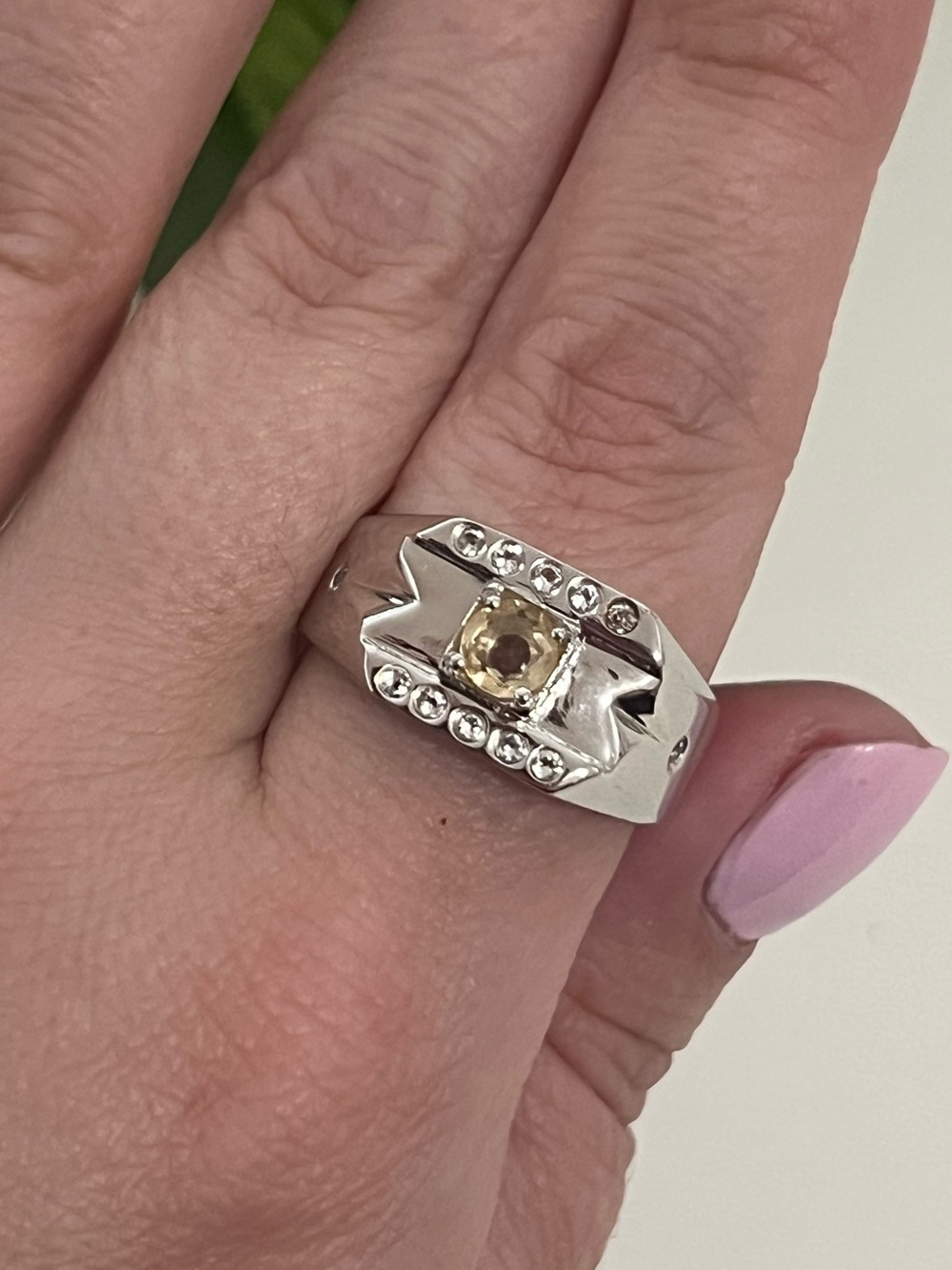 NEW Vintage Sterling Silver & Citrine Unisex Ring, 925, Size 11